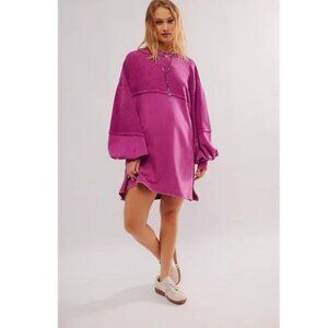Free People We The Free Coastal Crew Sweatshirt Tunic Very Berry Pink Oversized